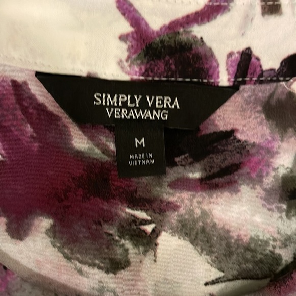 Women’s Simply Vera Wang White with Purple/Black/Green Floral Blouse  Medium - Picture 5 of 6